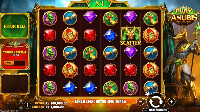 Gameplay Fury of Anubis - Grid 6x5 dan Sistem Pays Anywhere