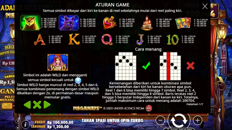Simbol dan Pembayaran Slot Madame Destiny Megaways